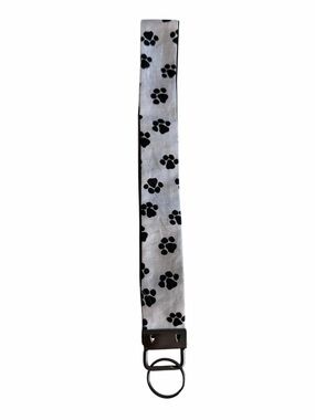 9” White & Black Paw Print Wristlet Keychain